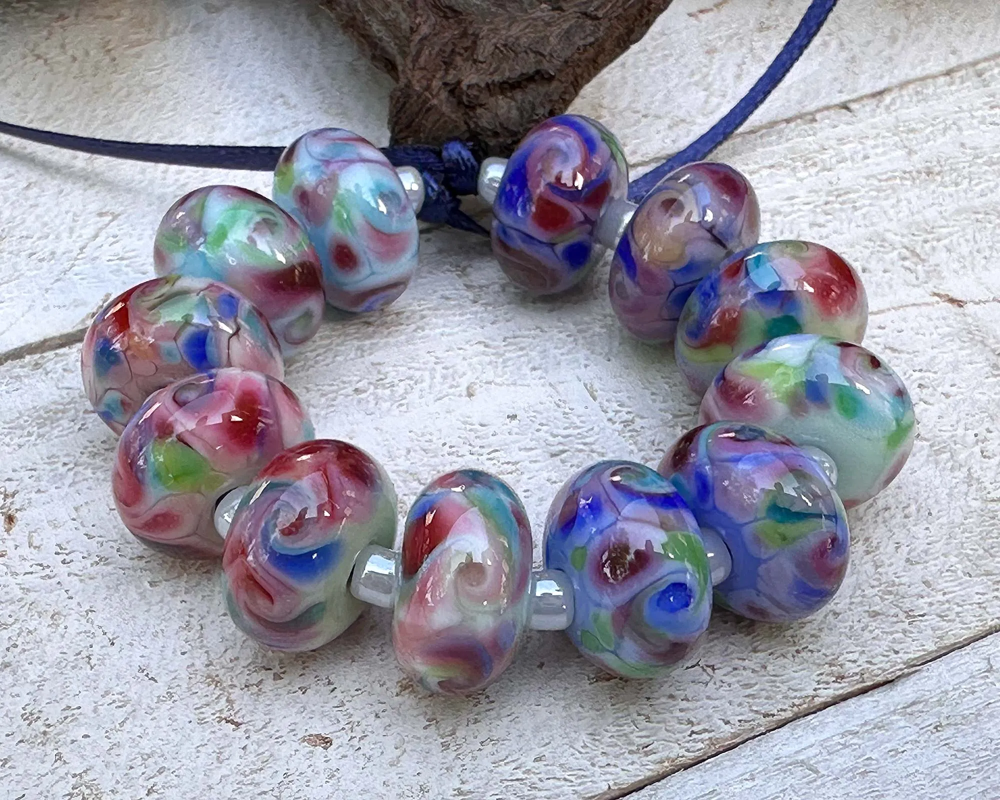 12 Garden Party Mosaics Lampwork Beads Set SRA