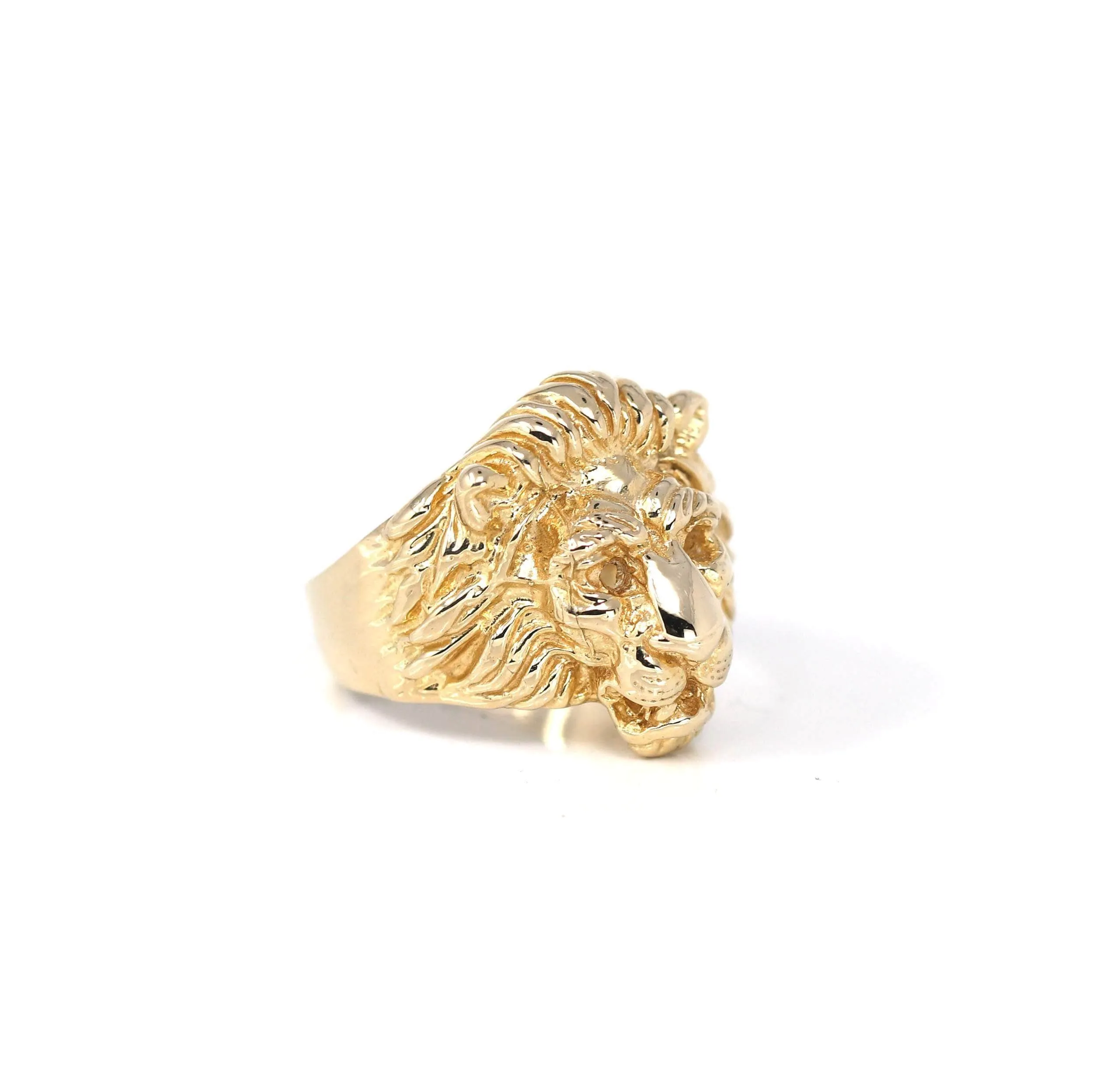 14k Solid Yellow Gold Nugget Men's Lion Band Ring