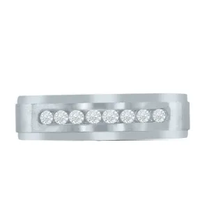 14K White Gold Mens Wedding Band with Diamonds