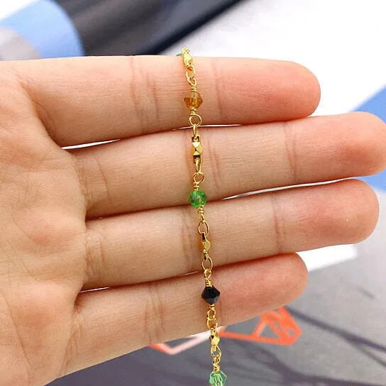 18k Gold Filled High Polish Finish Multi Color Ball Crystal Ankle Bracelet