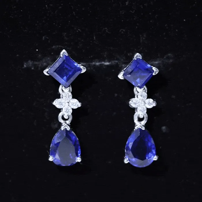 4.75 CT Created Blue Sapphire Stud Drop Earrings with Moissanite
