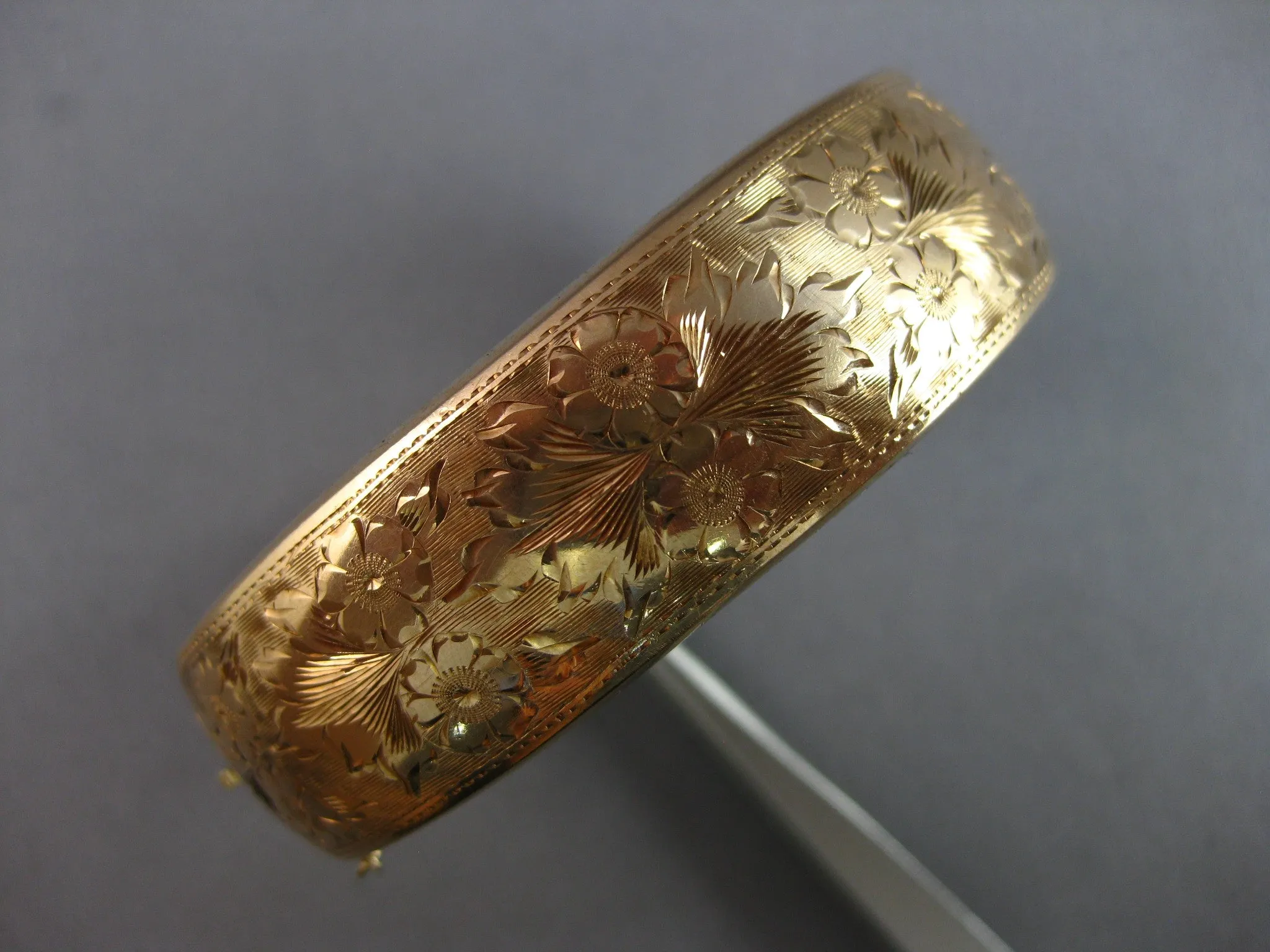 ANTIQUE LARGE 14KT ROSE GOLD 3D HANDCRAFTED FILIGREE CUFF BANGLE BRACELET #27819