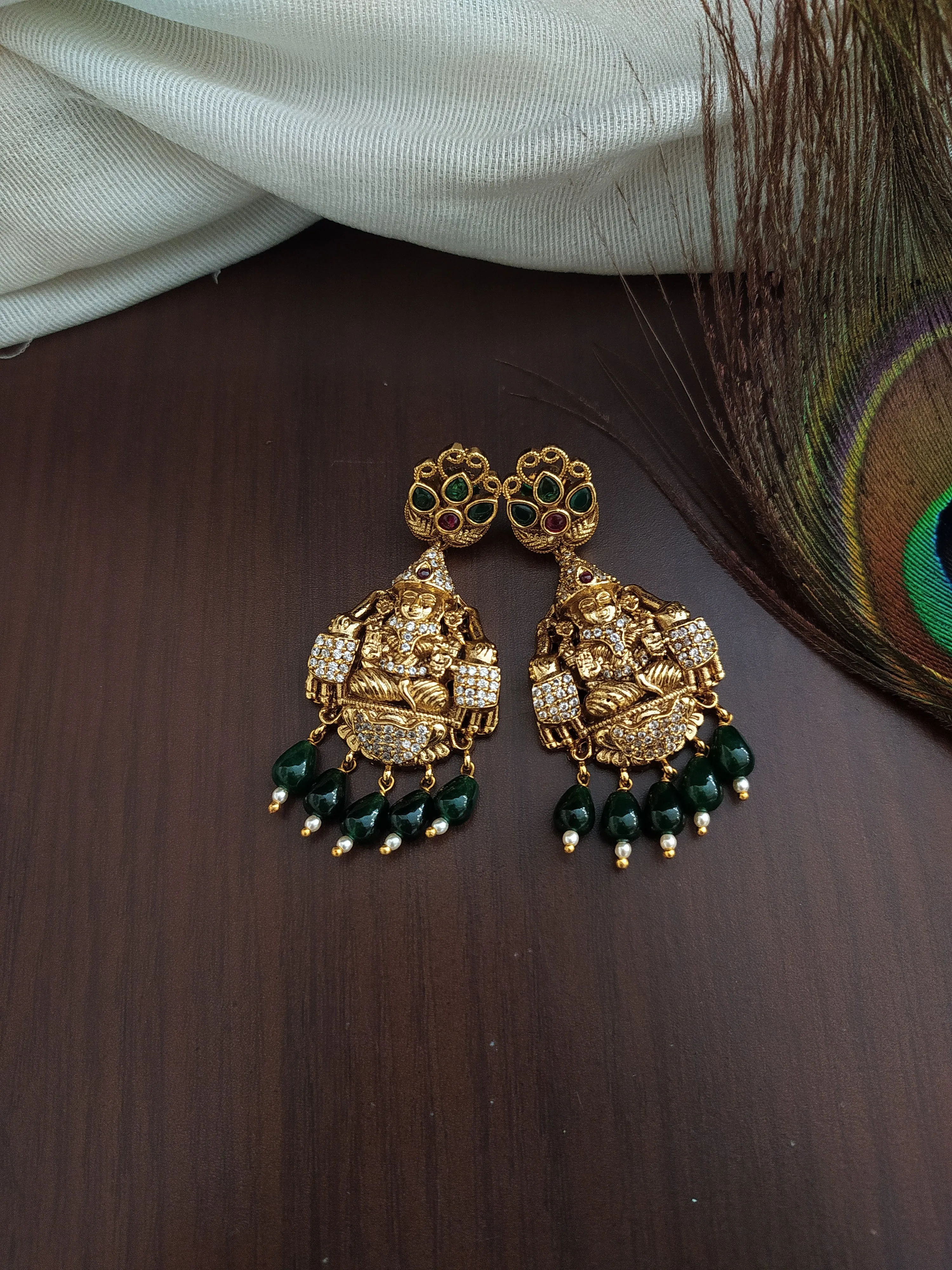 Antique Necklace Set with Lakshmi Pendant and Peacock Chain