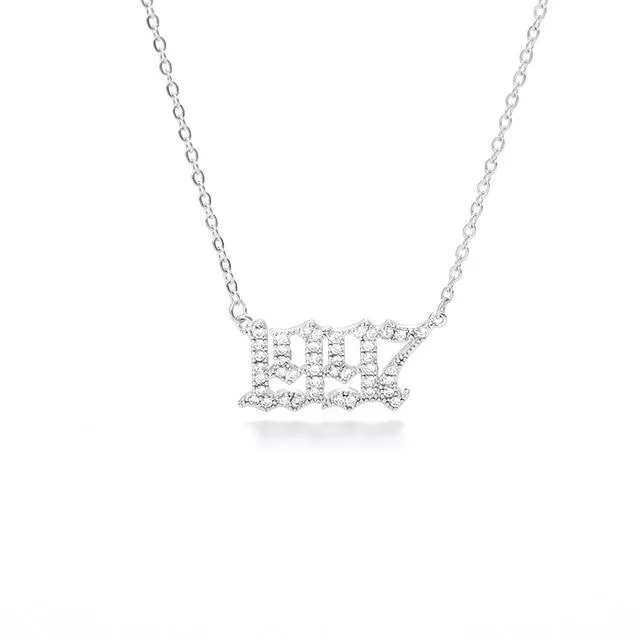 Crystal Letter Pendant Necklace For Women Zircon personalized custom years Number Initial 19961997 1998 Year Necklace Birthday Gift Collares BFF/Chain Necklaces, jewelry, gold, silver, rose gold