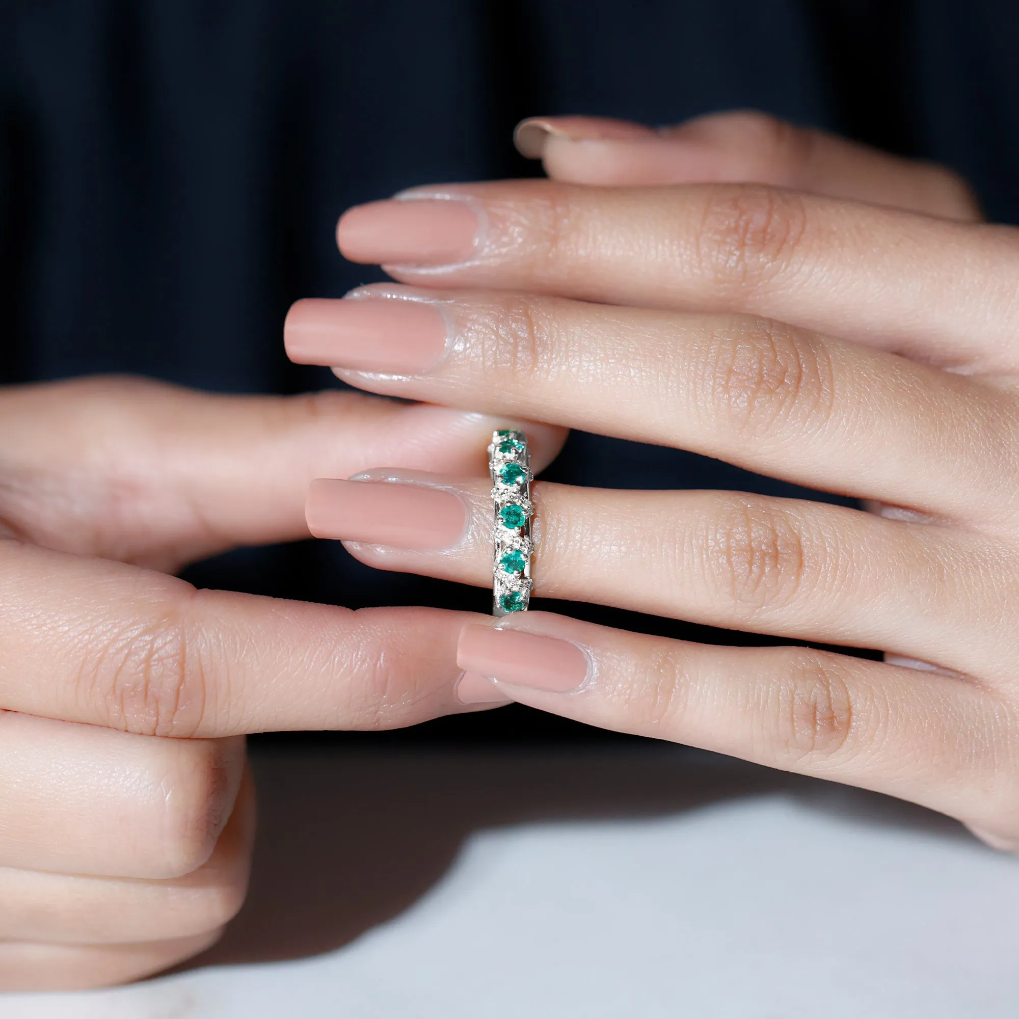 Designer Anniversary Ring with Emerald and Diamond