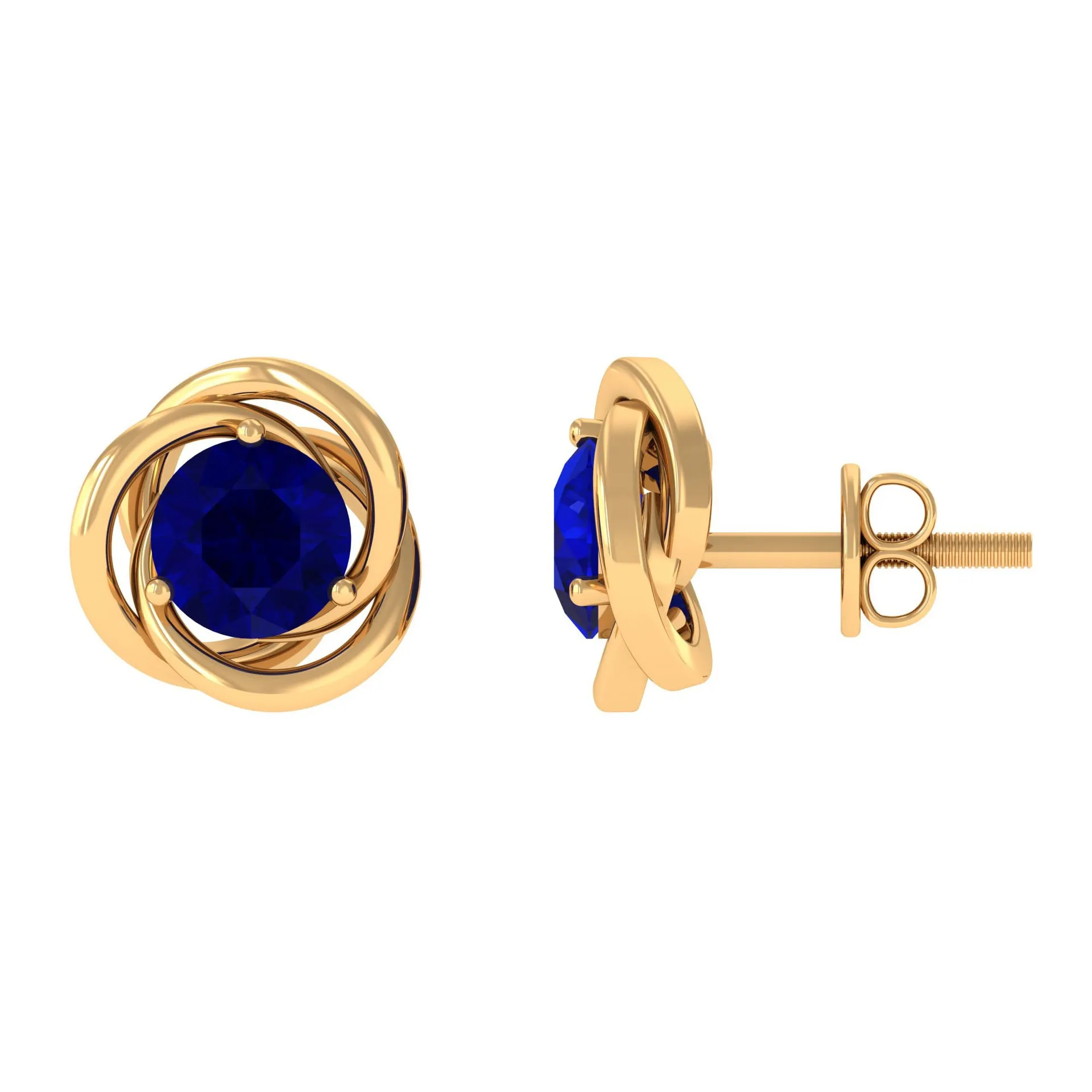 Natural Blue Sapphire Solitaire Swirl Stud Earrings