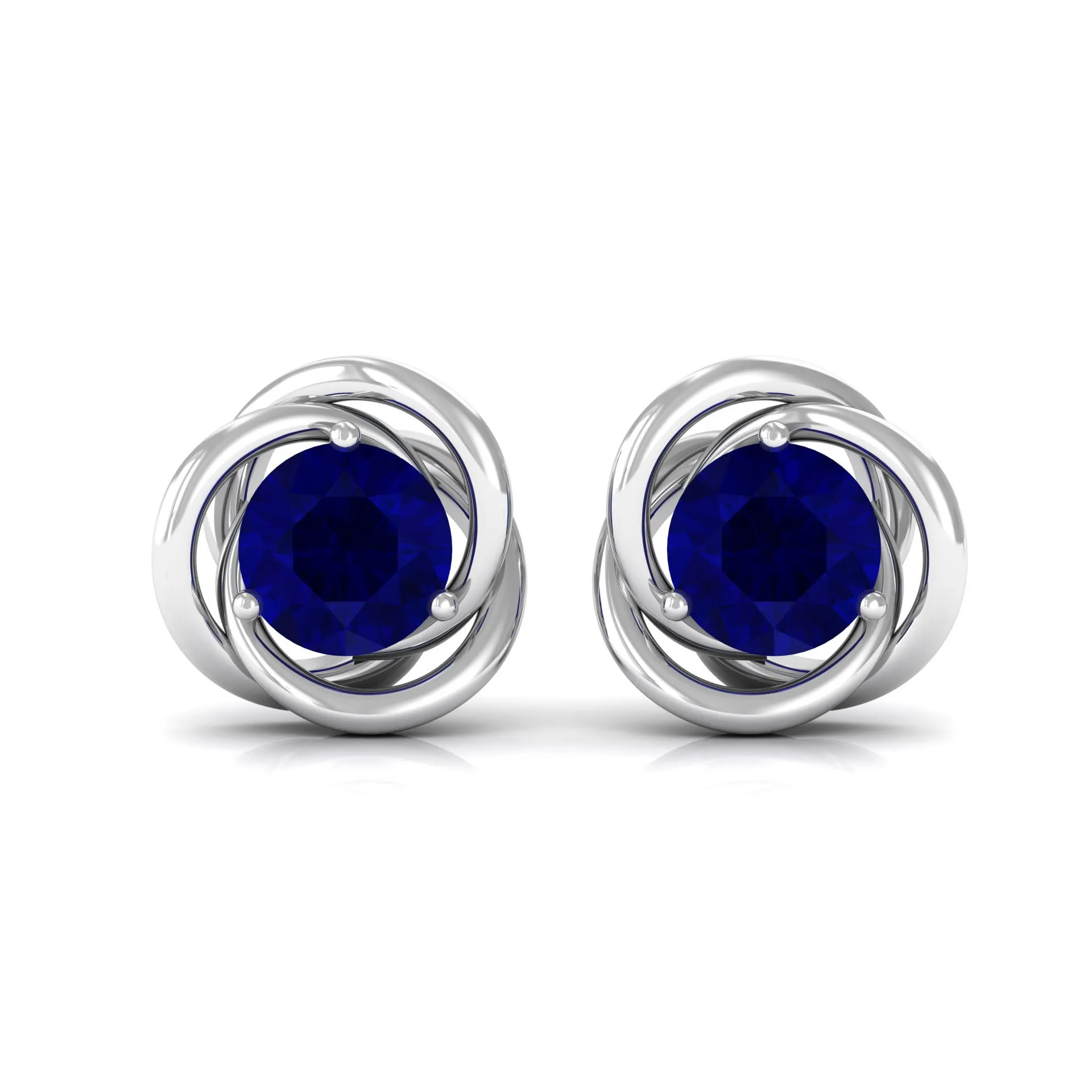 Natural Blue Sapphire Solitaire Swirl Stud Earrings