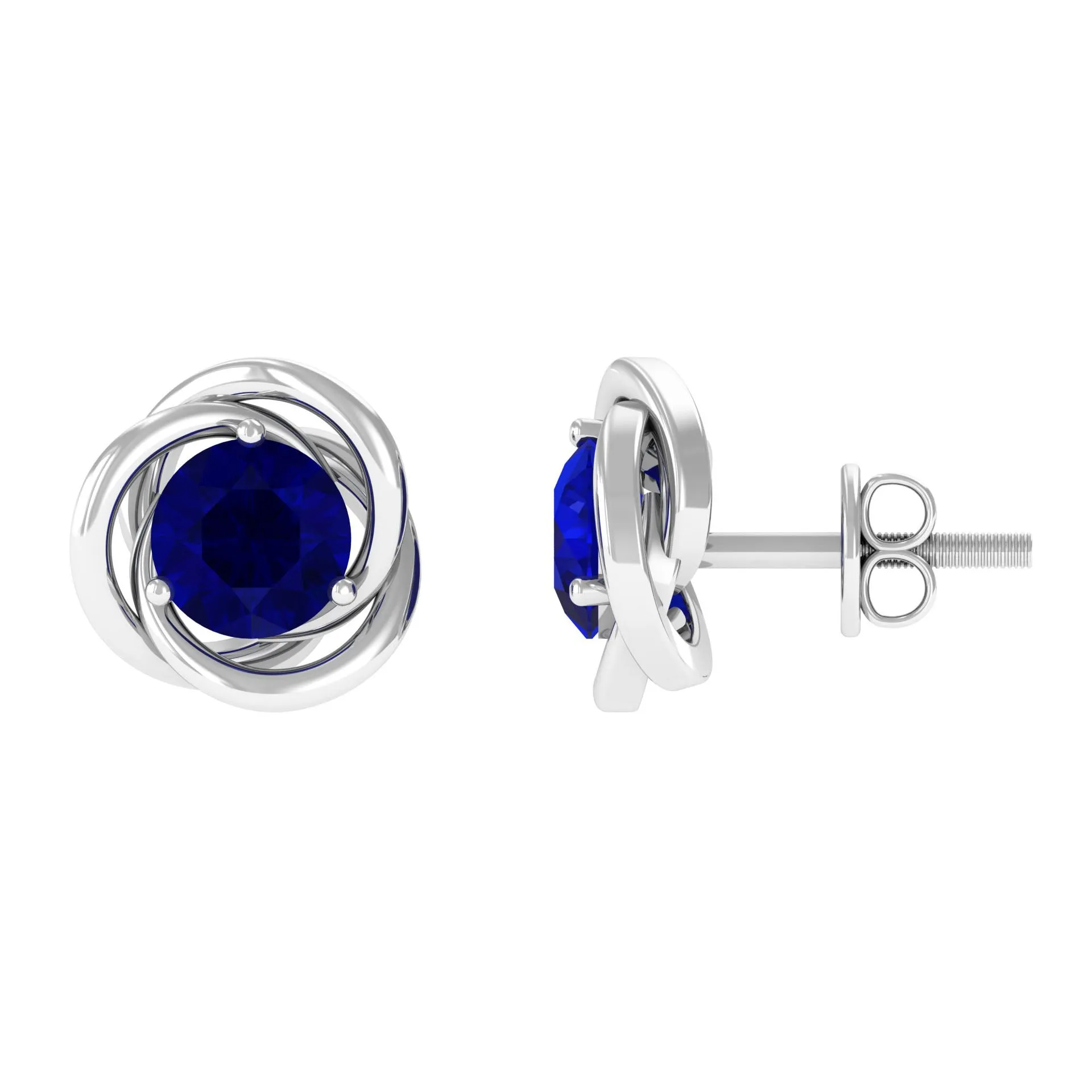 Natural Blue Sapphire Solitaire Swirl Stud Earrings