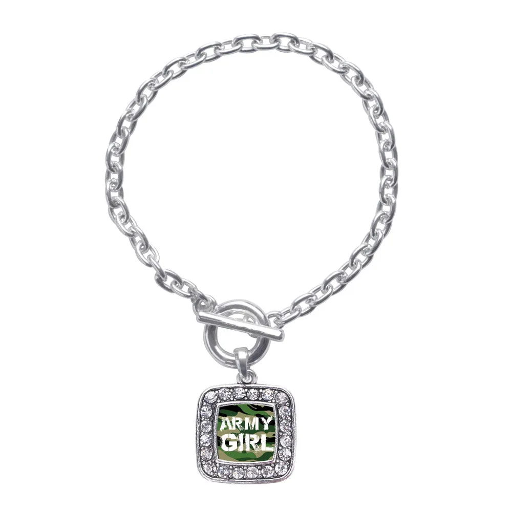 Silver Army Girl Square Charm Toggle Bracelet