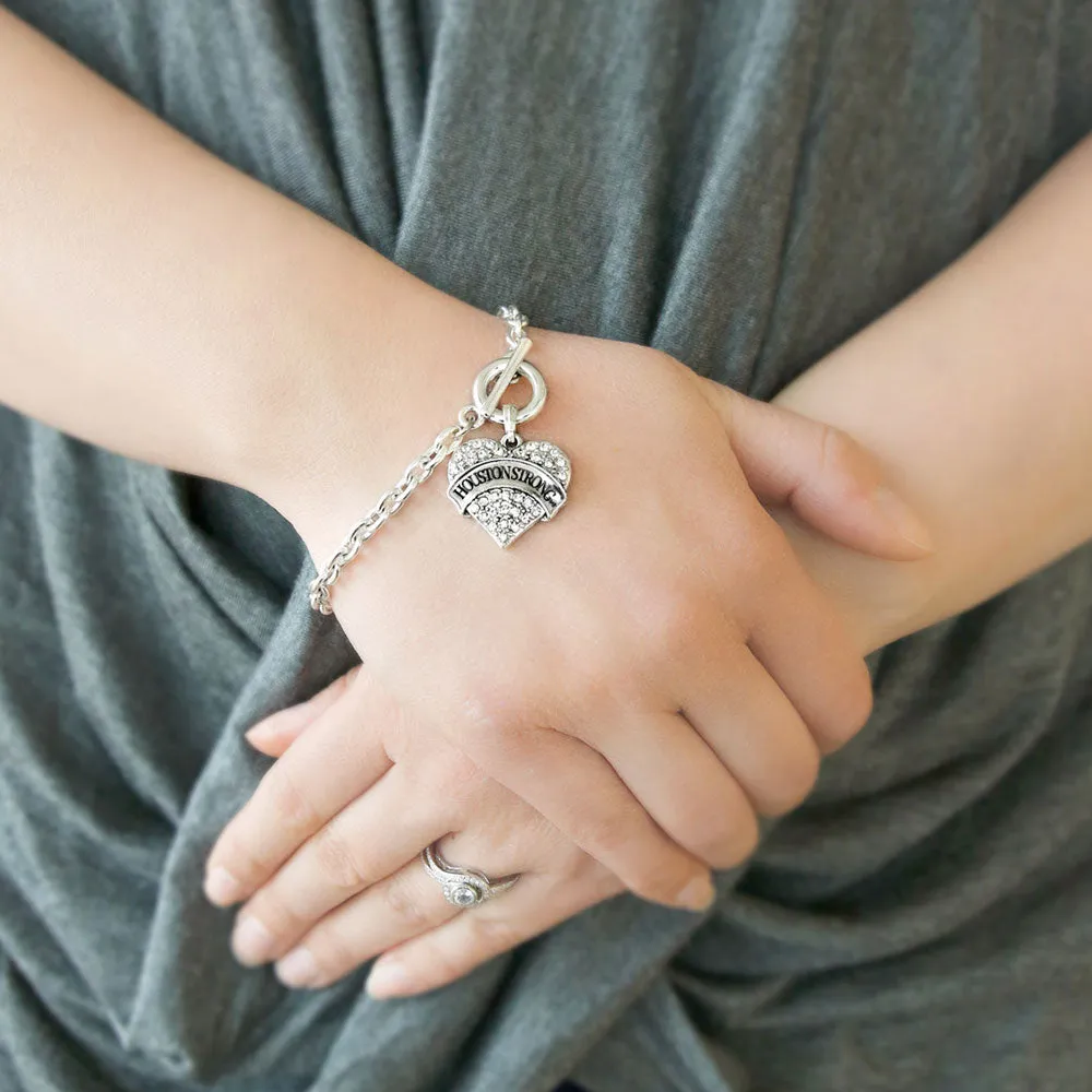 Silver Houston Strong Pave Heart Charm Toggle Bracelet